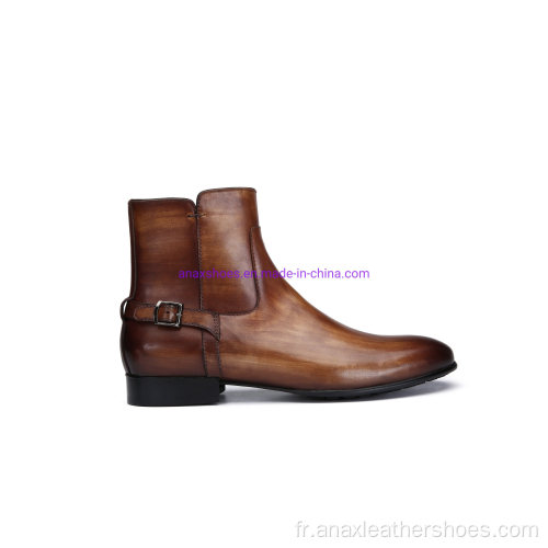 Chaussures de bottes confortables en cuir à glissière pour hommes